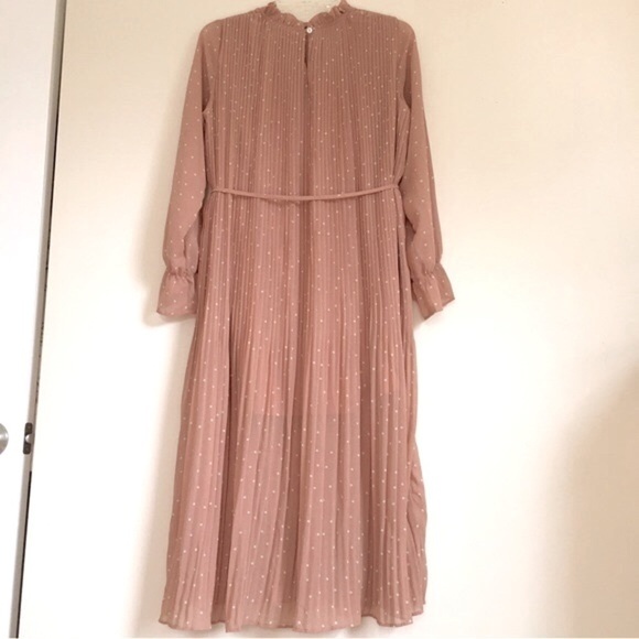 ILLA ILLA Hope’s Blush Polka Dot Long Sleeves Pleated Relaxed Fit Midi Dress - Picture 4 of 16